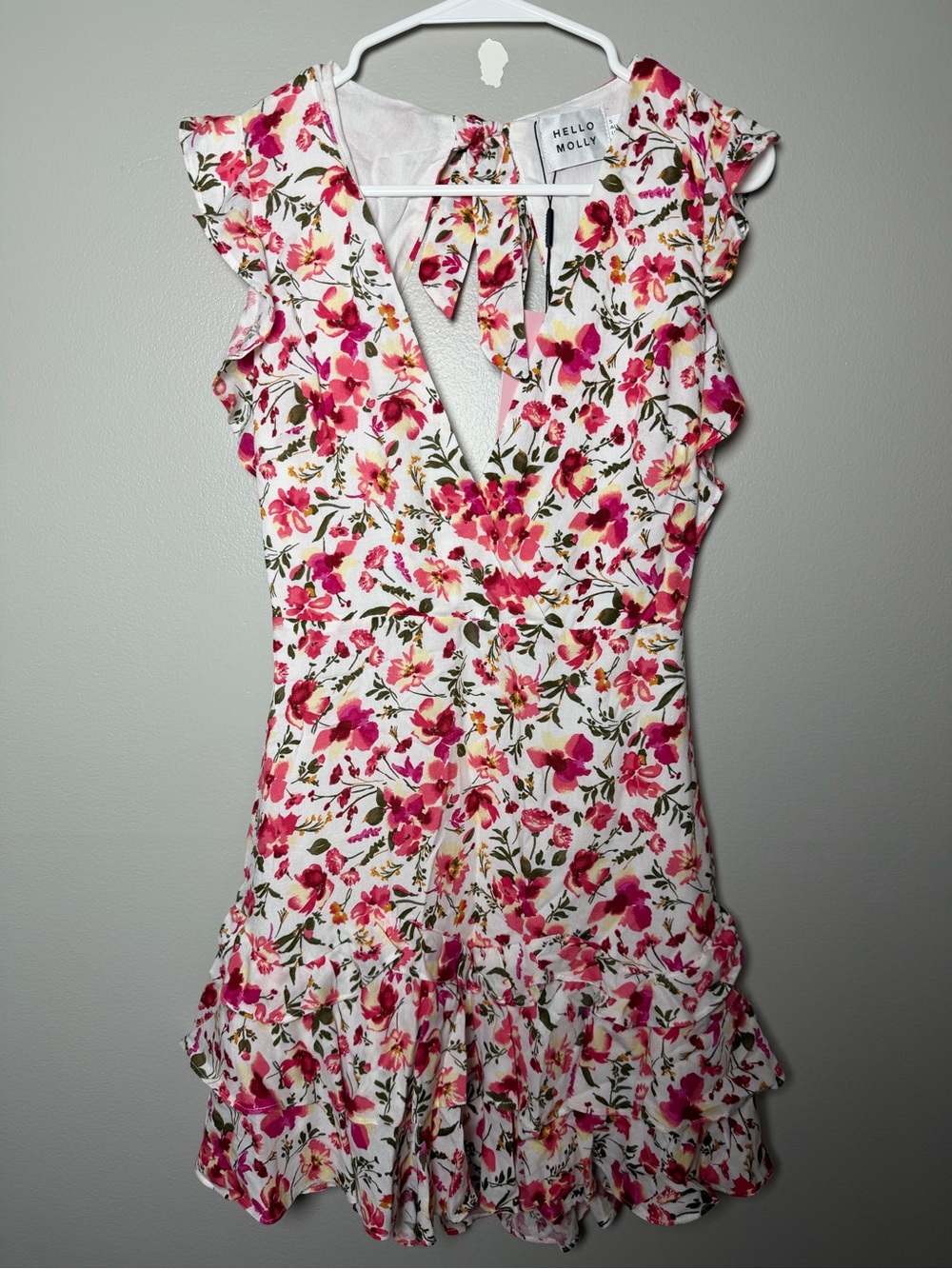Hello Molly White Dress with Pink Floral Print US size 4